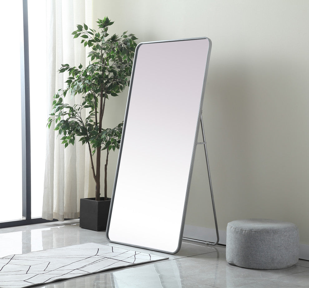 Soft Corner Metal Rectangle Full Length Mirror 30X60 Inch, Silver