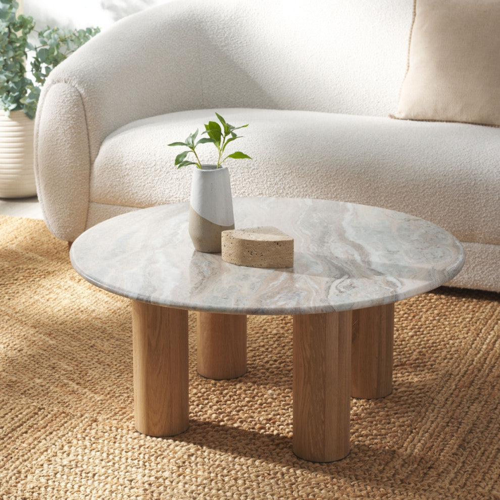 Safavieh Couture Tylee Round Marble Coffee Table, Brown/Natural