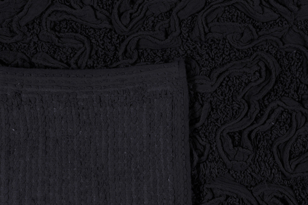 Bell Flower Collection Cotton Bath Rug, 21"x34", Black