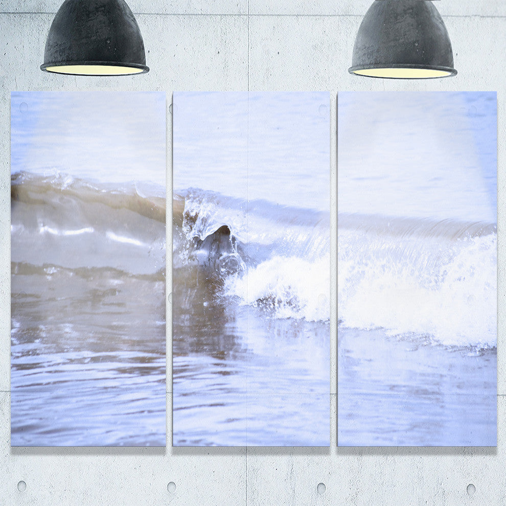 "Crisp Blue Waves Splashing Beach" Metal Wall Art, 3 Panels, 36"x28"