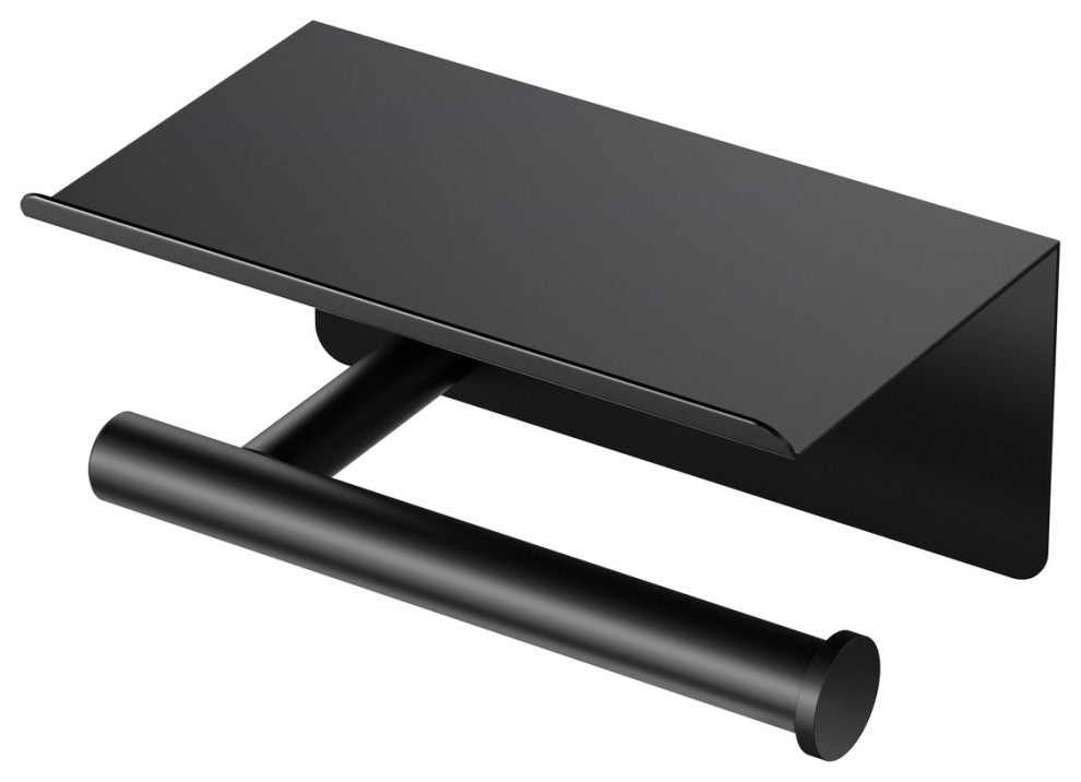 Latitude II Toilet Paper Holder With Mobile Shelf, Matte Black
