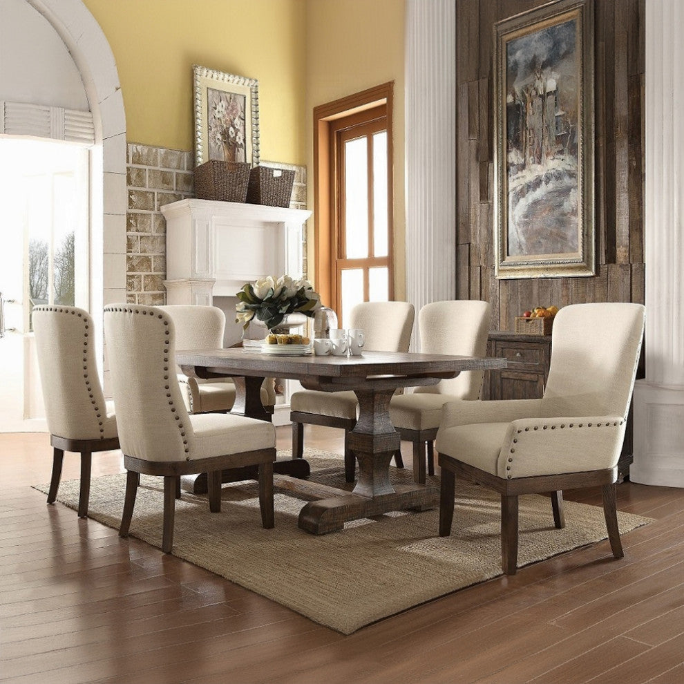 Acme Landon Arm Chair, Beige Linen and Salvage Brown