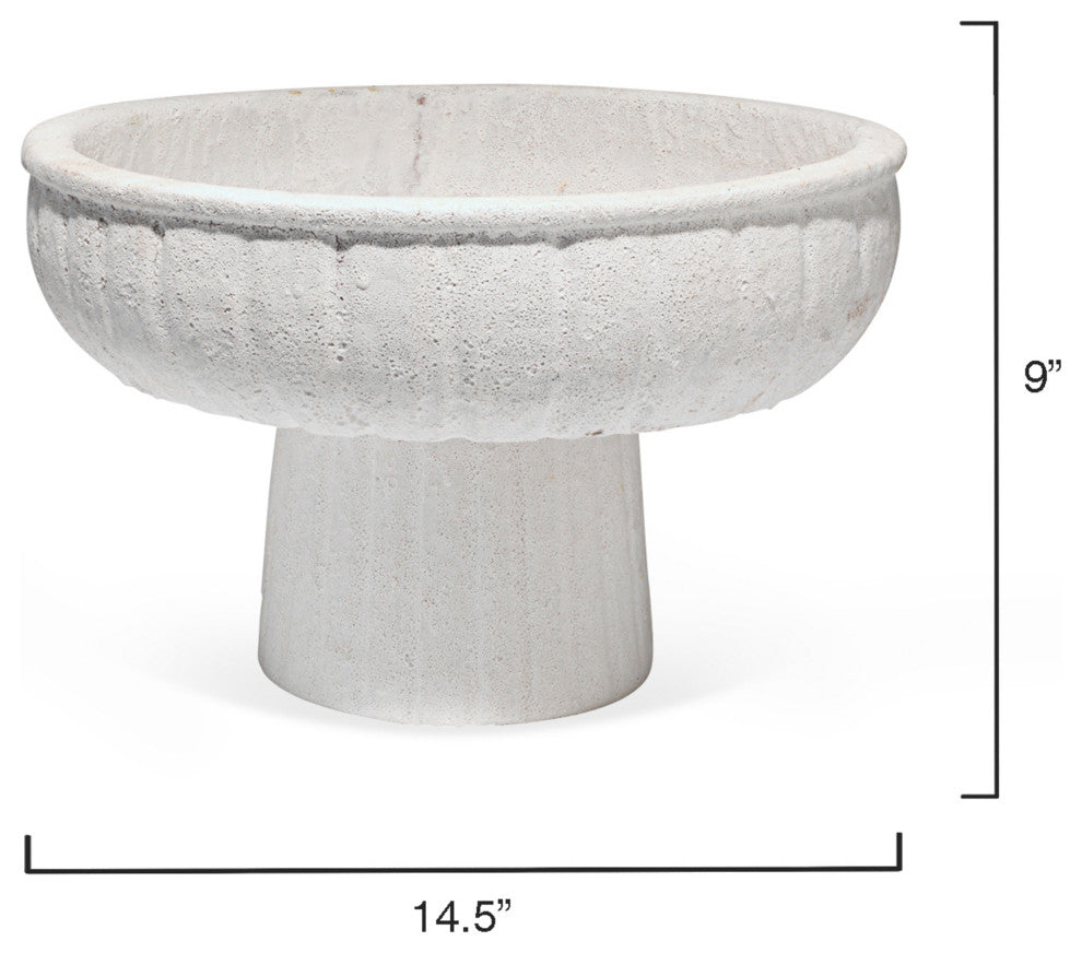 Aegean Pedestal Bowl, Rough Matte White Ceramic, Large