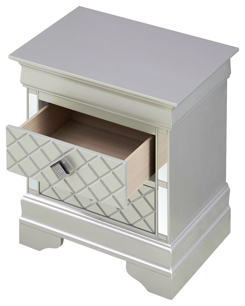 Verona 2-Drawer Nightstand, Silver Champagne