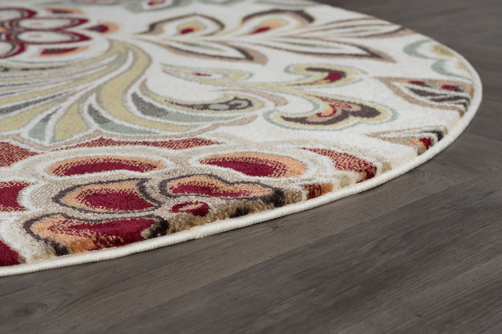 Dilek Transitional Floral Area Rug, Ivory, 7'10'' Round