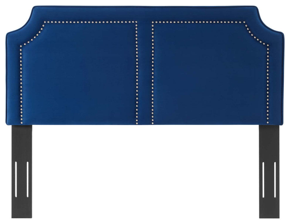 Headboard, Nailhead, King California, Blue Navy, Velvet, Modern, Mid Century
