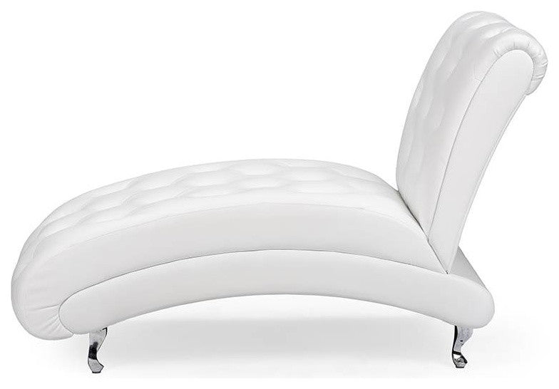 White Faux Leather Upholstered Crystal Button Tufted Chaise Lounge