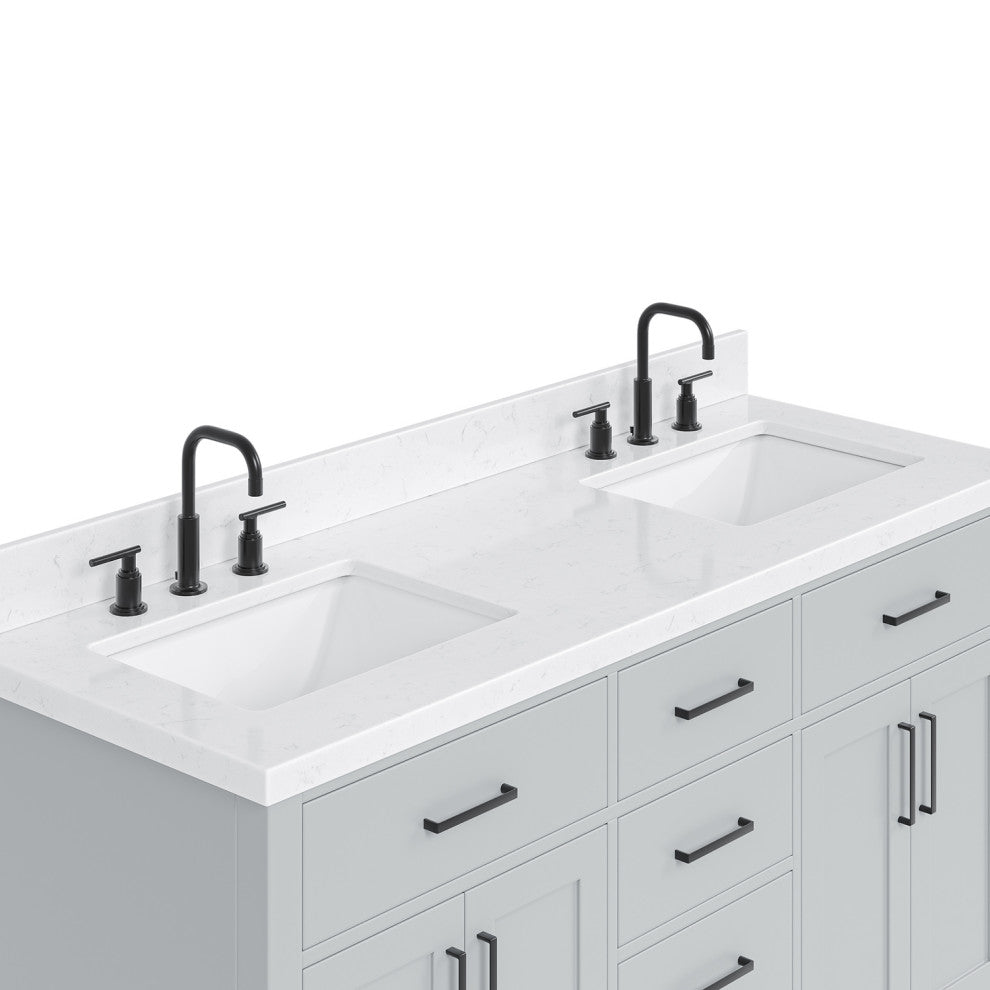 Ariel Hepburn 60" Double Rectangle Sinks Vanity, Carrara Quartz