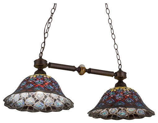 Meyda lighting 28503 36.5"L Tiffany Peacock Feather 2-Light Island Pendant