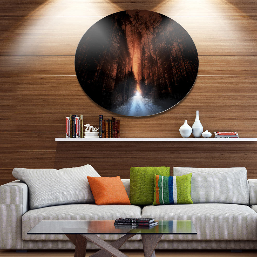 Picturesque Autumn Forest, Modern Forest Large Disc Metal Wall Art, 36"
