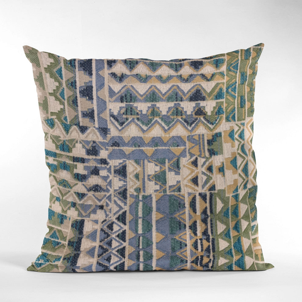 Plutus Blue Pyramids Border Luxury Throw Pillow, 20"x20"