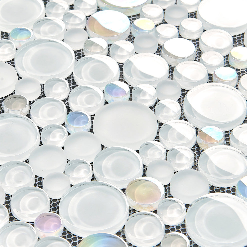 12"x12" Glass Mosaic Tile, Bubble Collection, Mist, Mixed Rounds, Set of 50