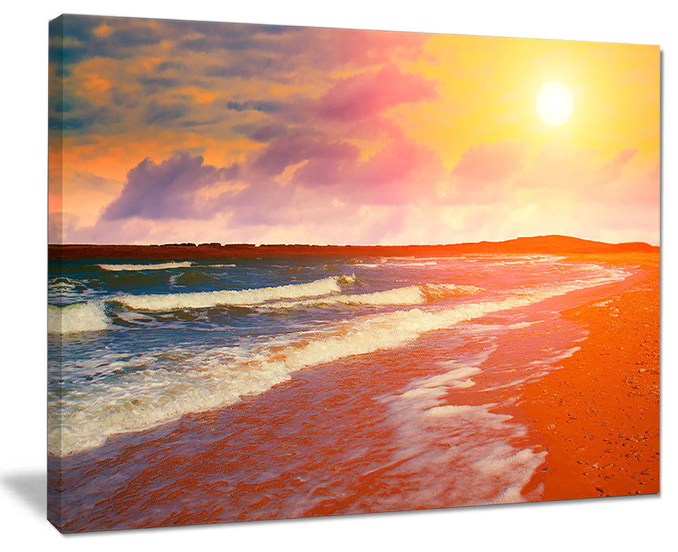 "Desert Beach At Sunset" Modern Beach Canvas Art Print, 20"x12"