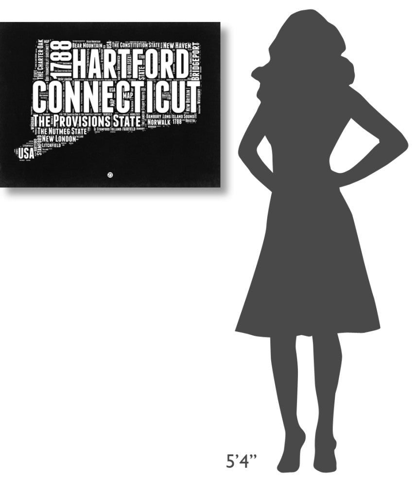 "Connecticut Black and White Map" Fine Art Print