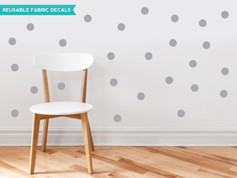 Polka Dot Fabric Wall Decals, Set of 48, 2" Polka Dots, Grey