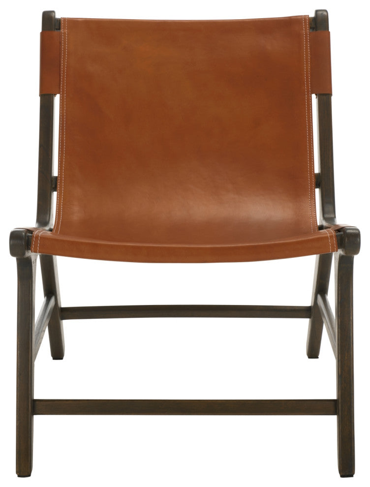 Safavieh Couture Alanarose Leather Accent Chair, Brown/Walnut