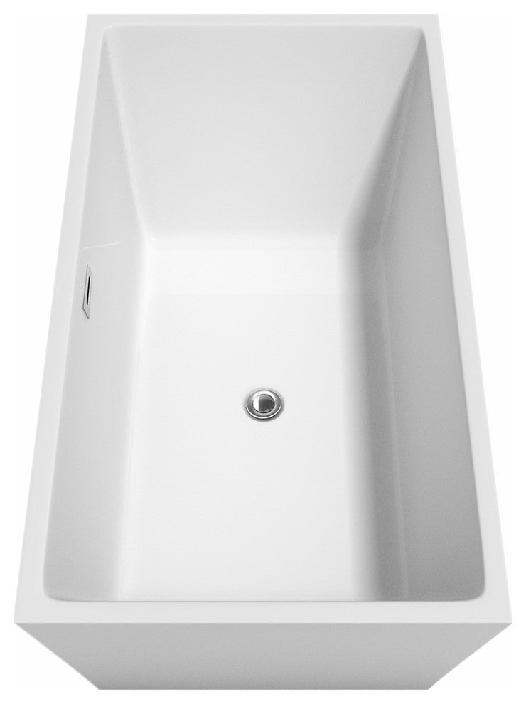 Sara 59" Freestanding White Bathtub, Polished Chrome Drain and Overflow Trim