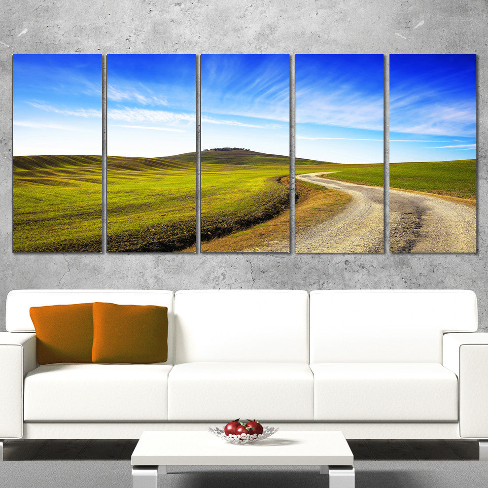 "Rural Road and Olive Trees Uphill" Landscape Wall Art, 5 Panels, 60"x28"