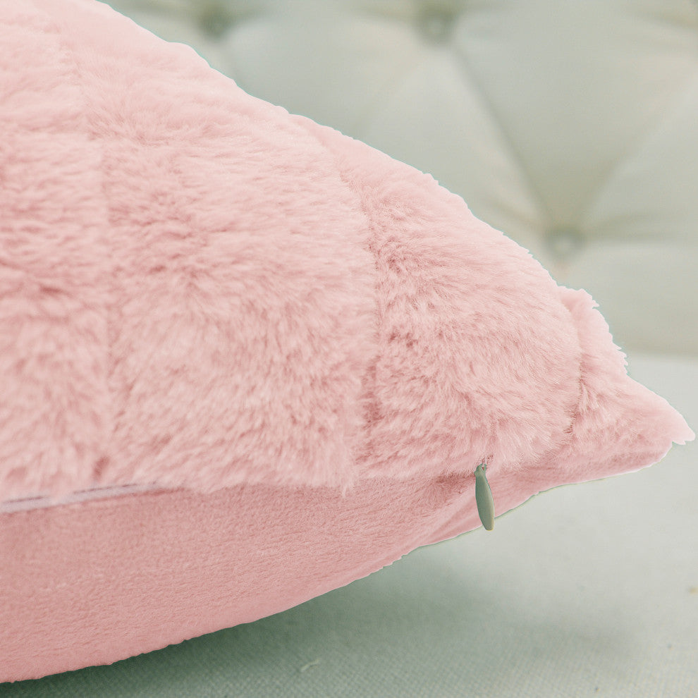 Rabbit Faux Fur Throw Blanket With 2 Pillows, Peach Echo