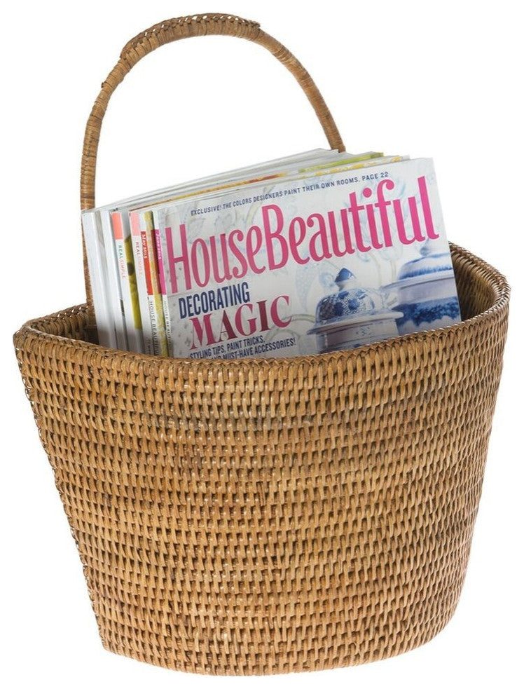La Jolla Handwoven Rattan Wall Basket, Large, Honey-Brown