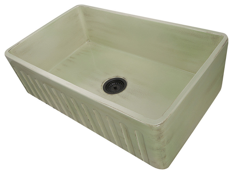 Nantucket Sinks Farmhouse Fireclay Sink, Shabby Green Finish, 30"