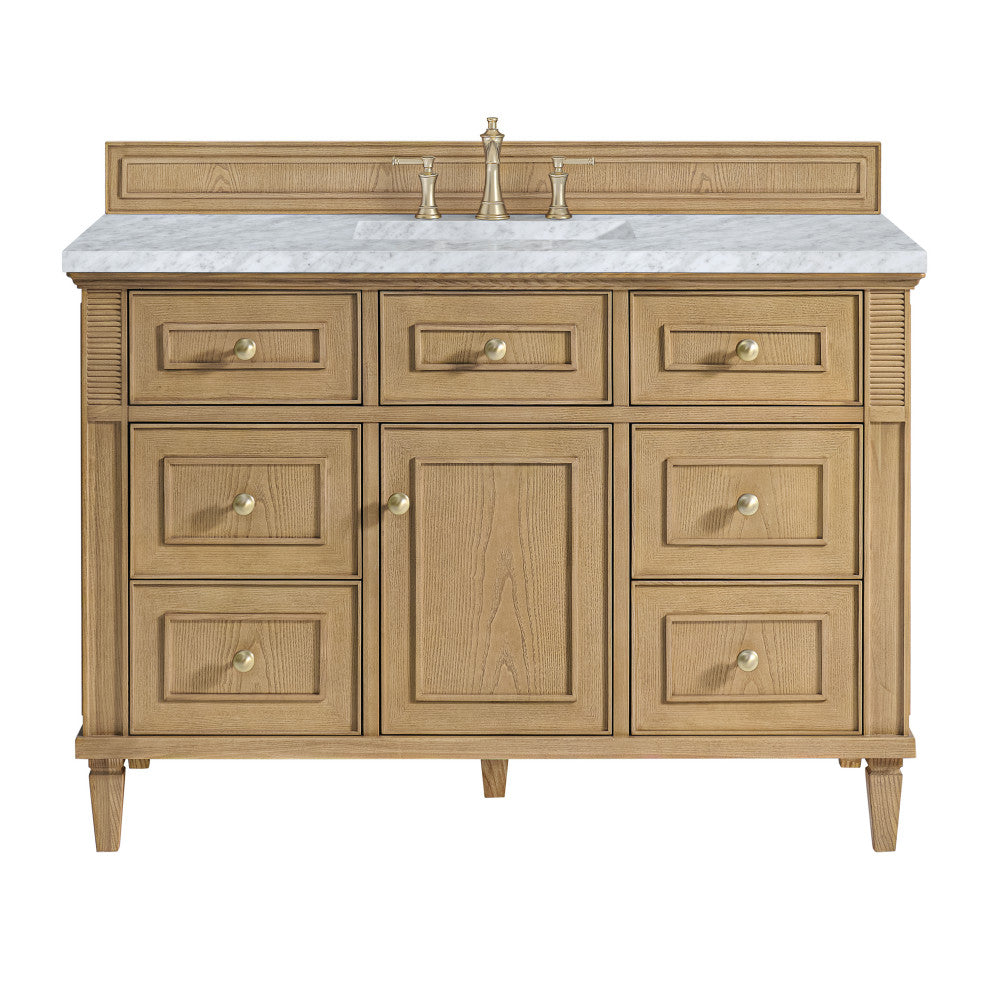 Lorelai 48" Single Vanity, Light Natural Oak, 3 CM Carrara White Marble Top
