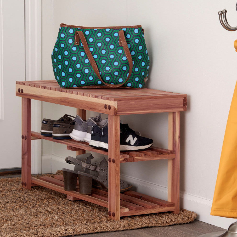 Household Essentials CedarFresh 2-Tier Cedar Shoe Rack and Seat Bench