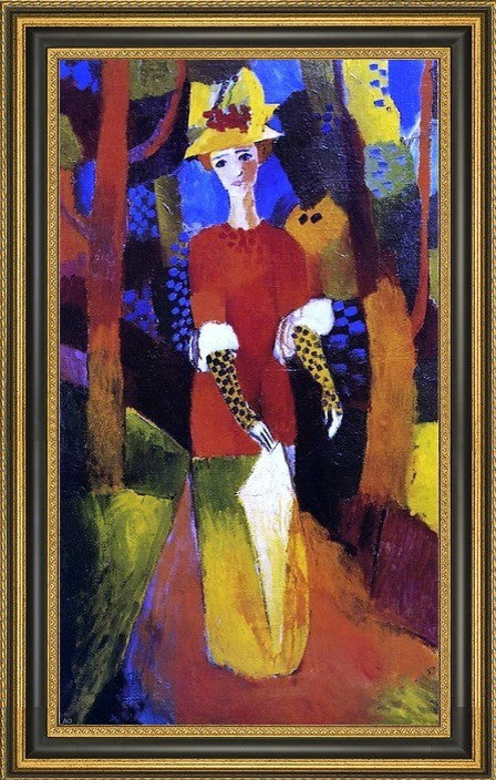 August Macke Woman in Park - 14" x 28" Framed Premium Canvas Print