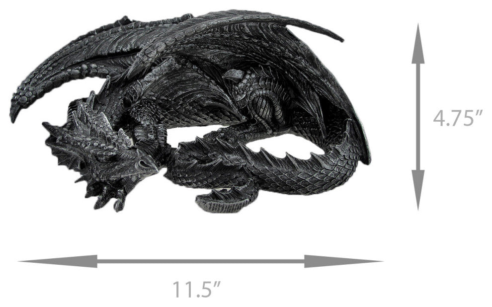 Somasaurus Metallic Black Gothic Sleeping Dragon Statue 12 in.