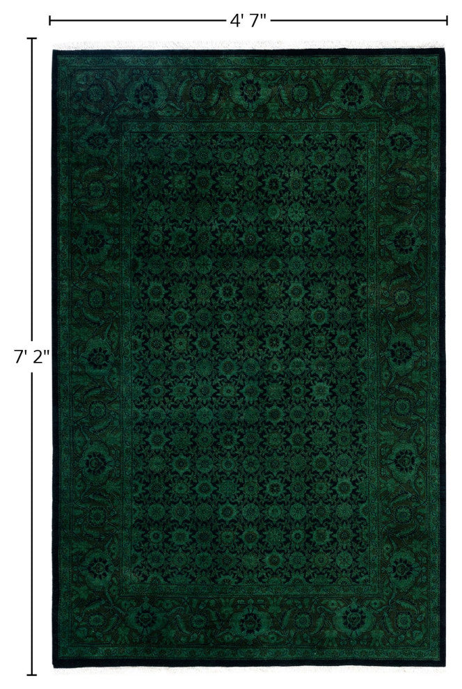 Overdyed One-of-a-Kind Hand-Knotted Area Rug Green, 4' 7" x 7' 2"