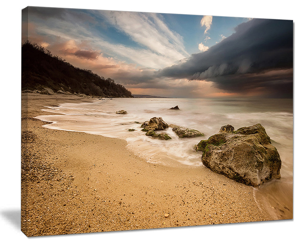 "Exotic Seashore With White Waves" Beach Canvas Wall Art, 20"x12"