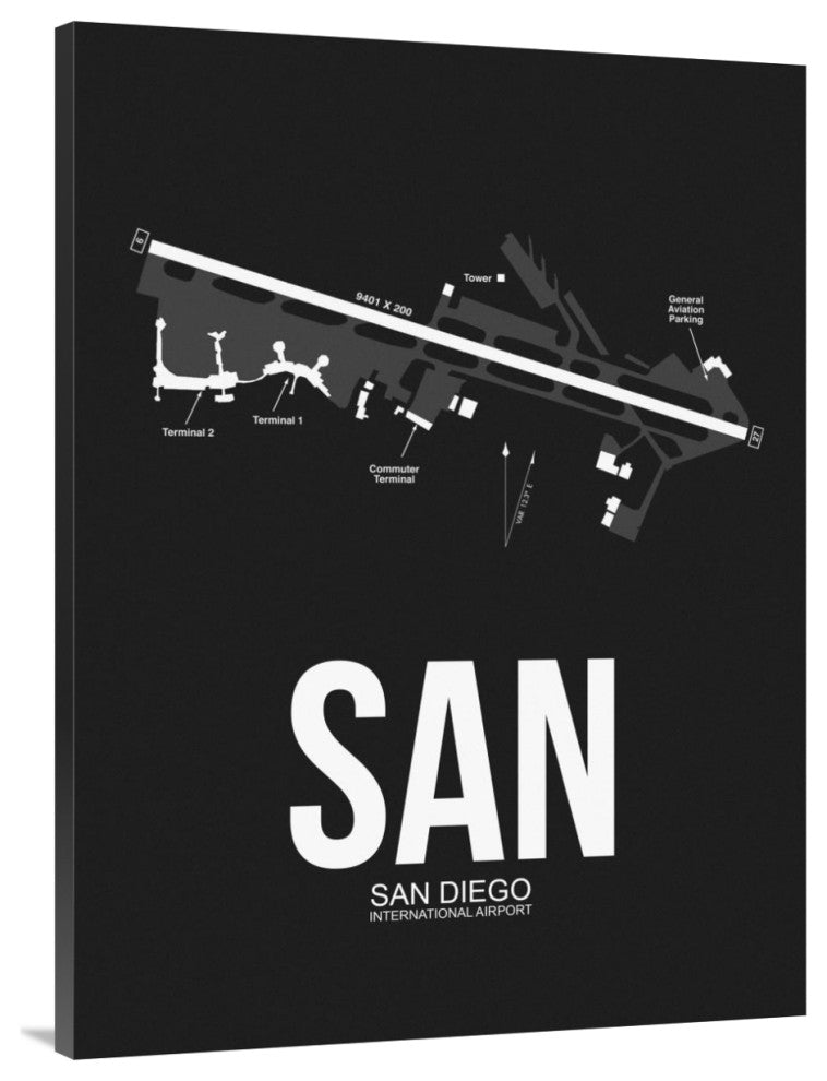 "SAN San Diego Airport Black" Fine Art Print