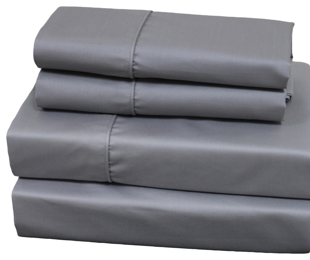 650TC Wrinkle-Free Solid Cotton Blend Sheet Set, Gray, Twin