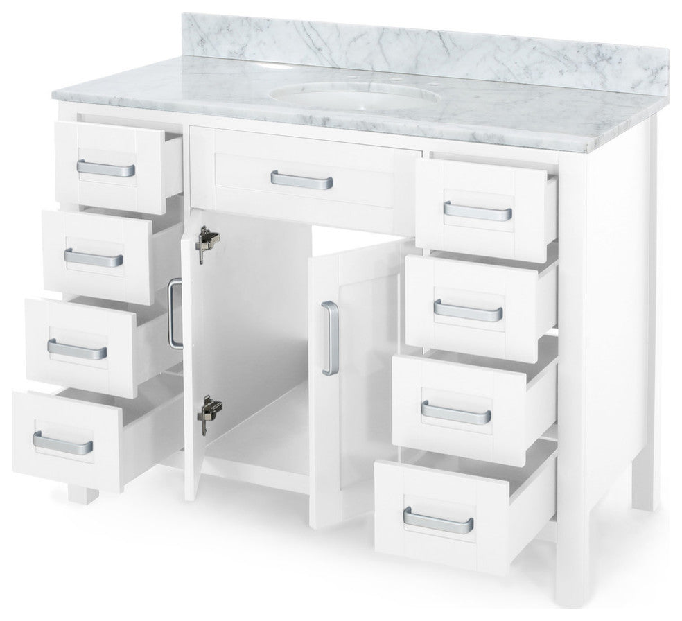 Grace Contemporary 48" Wood Single Sink Bathroom Vanity With Marble Counter Top, White