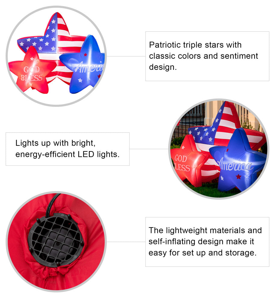 6' Lighted Patriotic Inflatable Stars Decor