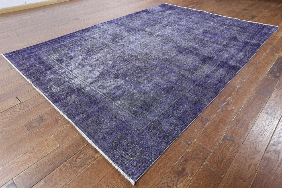 Persian Design Floral Purple Overdyed 8'x11' Hand Knotted Wool Area Rug H9089