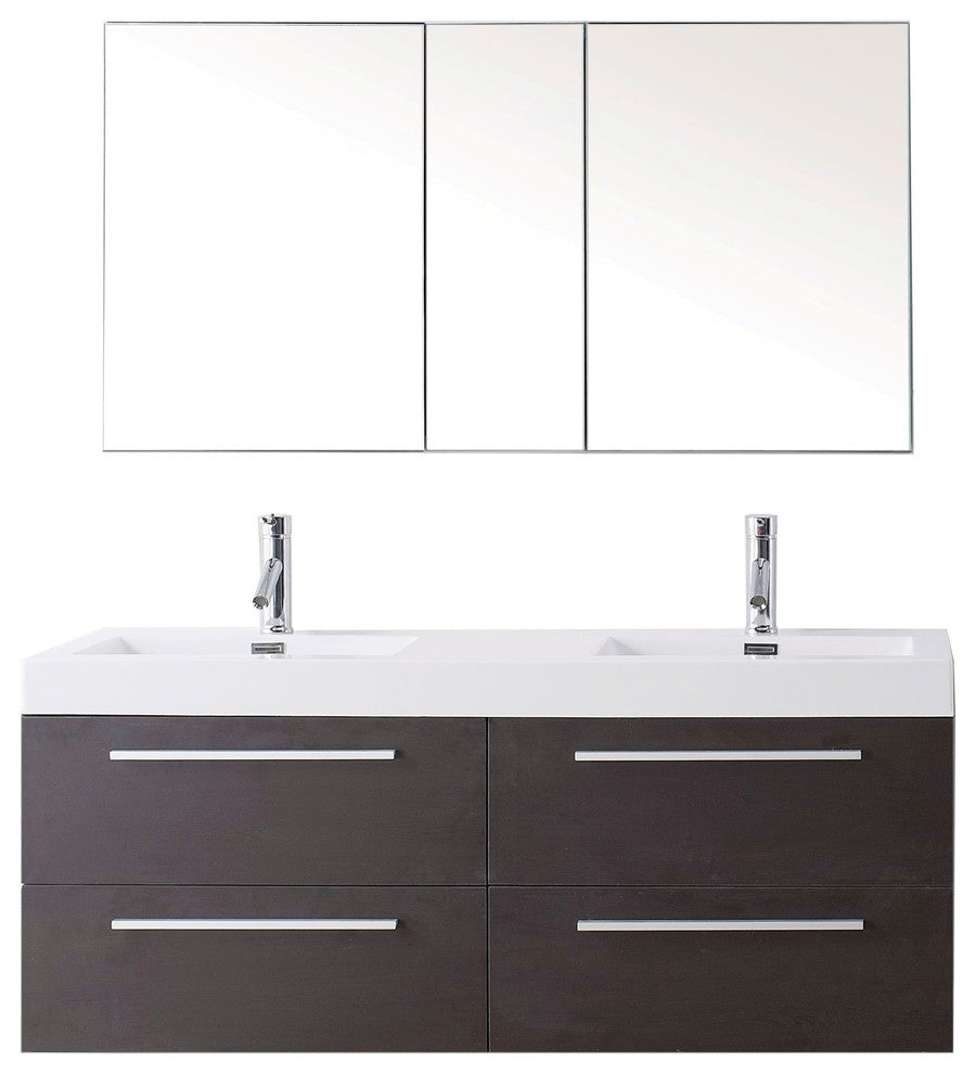 Finley 54" Double Bathroom Vanity Set, Wenge, Brushed Nickel Faucet