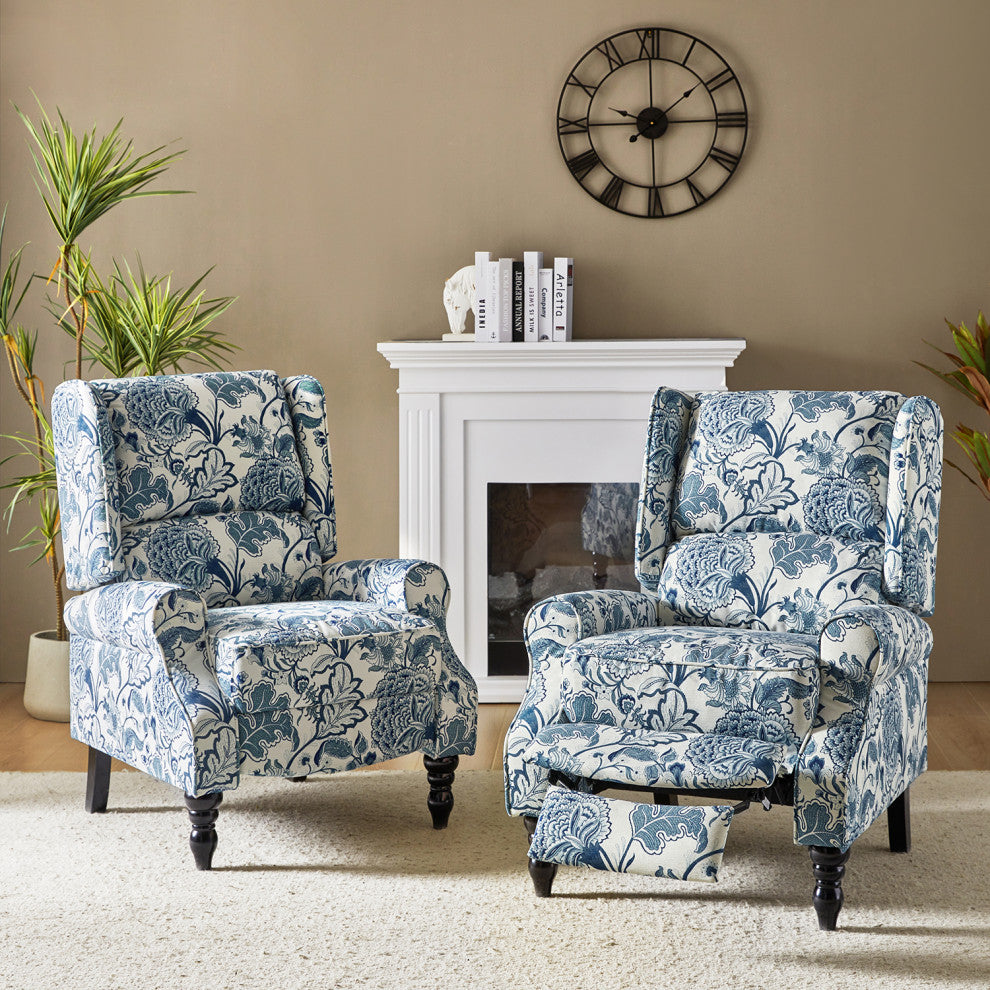 Modern Push-Back Plaid Recliner with Rolled Armrest, Jacobean