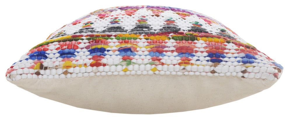 White and Multicolored Chindi Chevron Throw Pillow, 20" X 20"