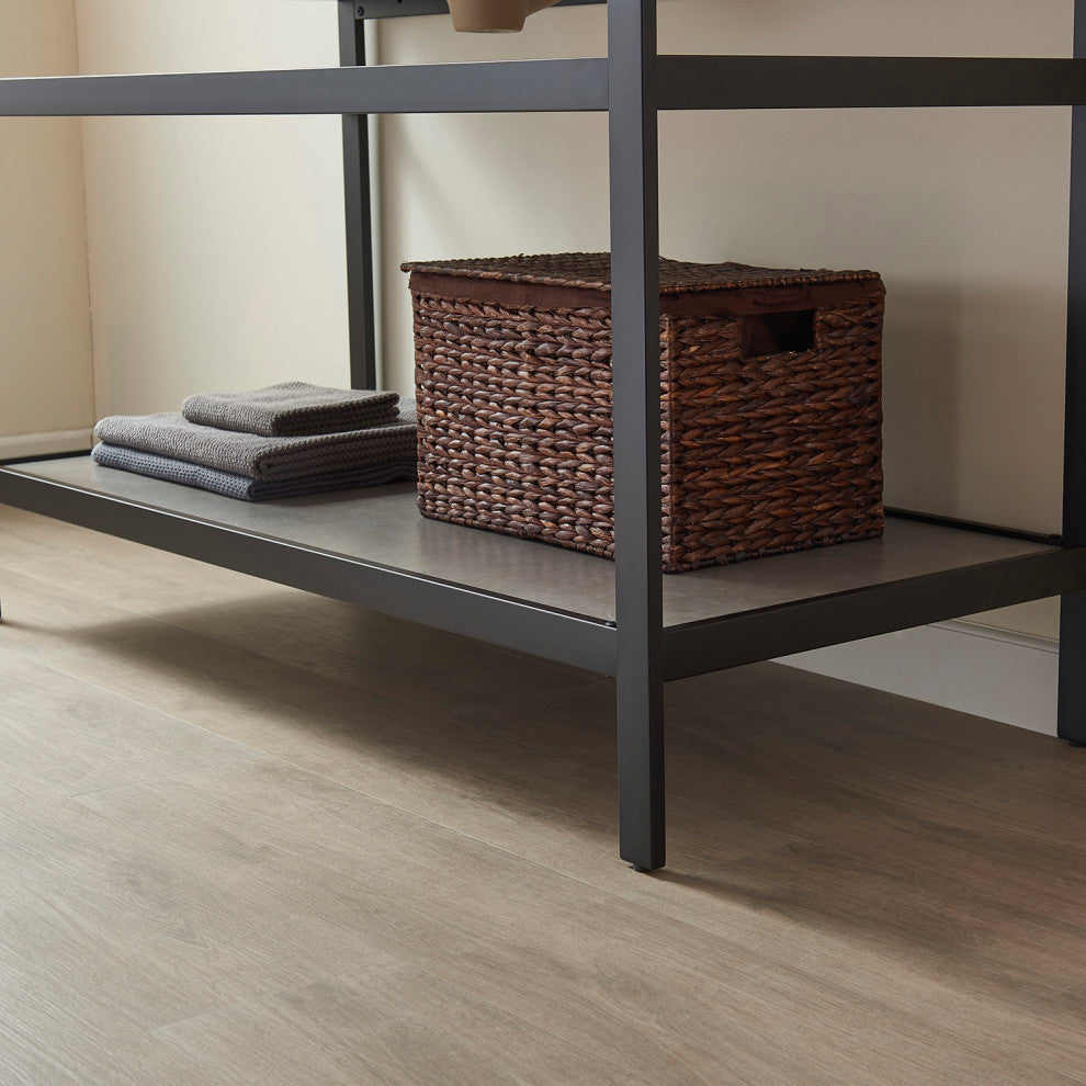 Funes Bath Vanity with Mirror, Matte Black Support, 48'', Grey Stone Top