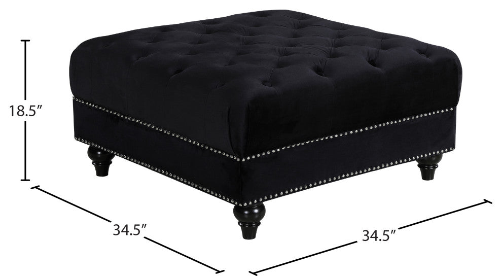Sabrina Velvet Upholstered Ottoman, Black