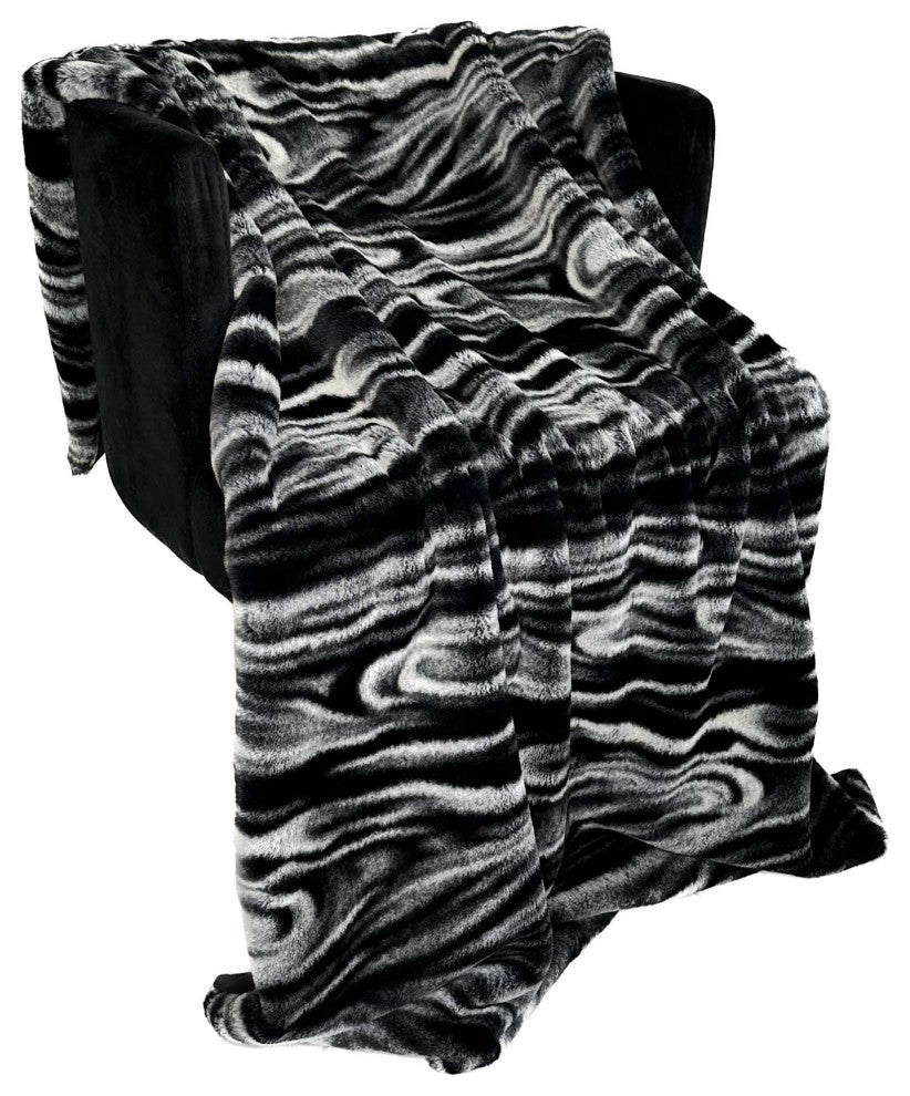 Plutus Black White Galaxy Faux Fur Throw Blanket, 102"L x 116"W Cal King