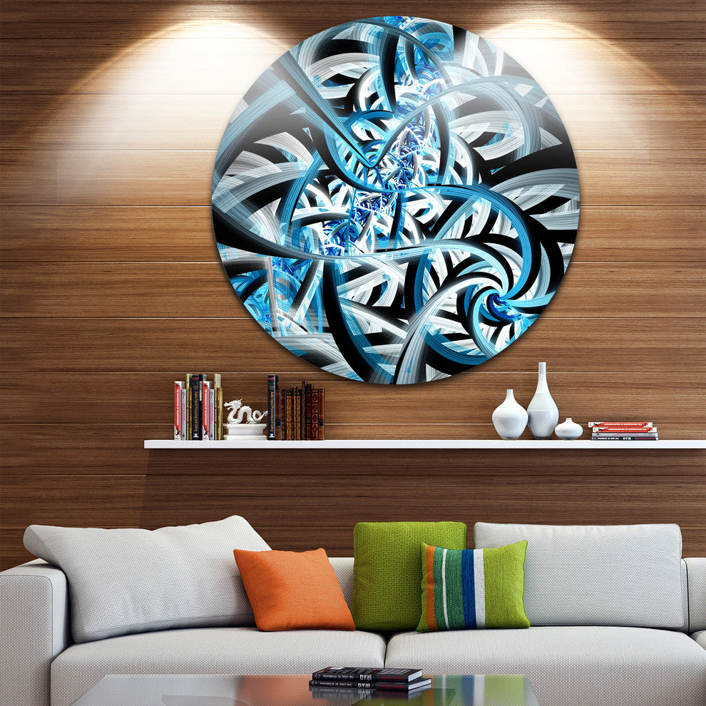 Blue Spiral Fractal Design, Abstract Digital Disc Metal Wall Art, 36"