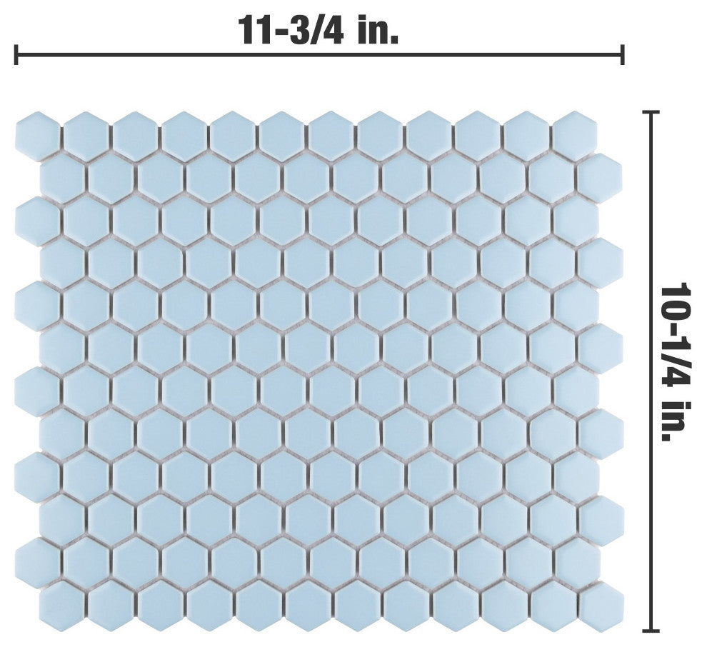 Metro Hex Matte Porcelain Mosaic Floor and Wall Tile, Blue