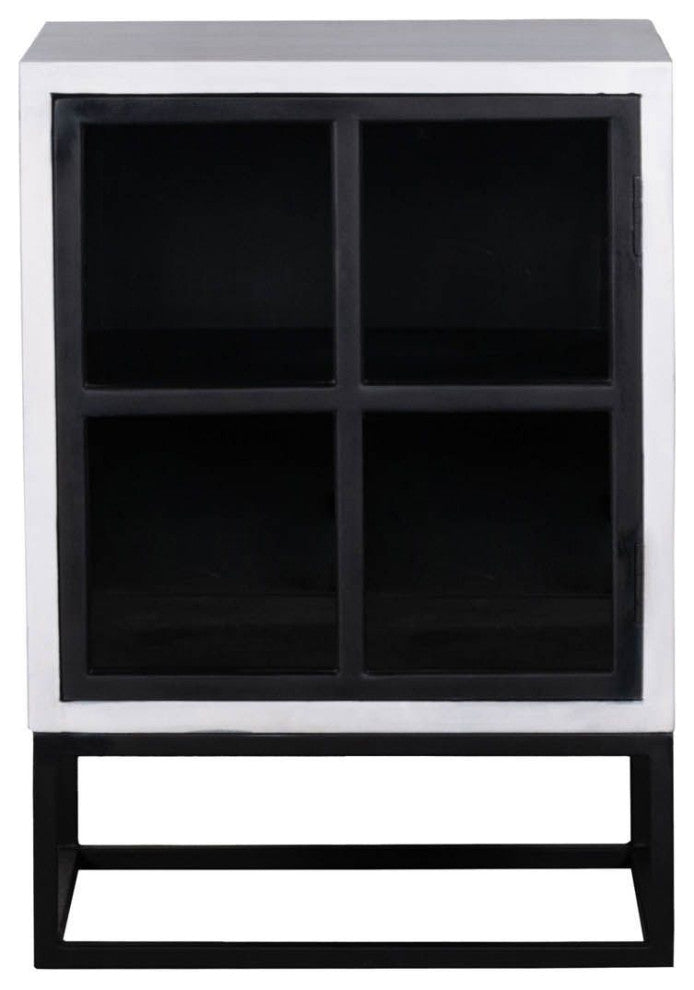 Caged Mango Wood Side Table, White and Black