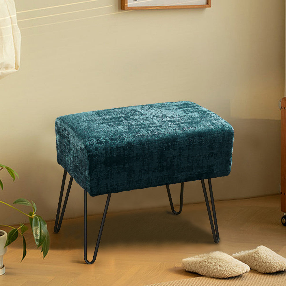 Textured Velvet Ottoman, Deep Teal
