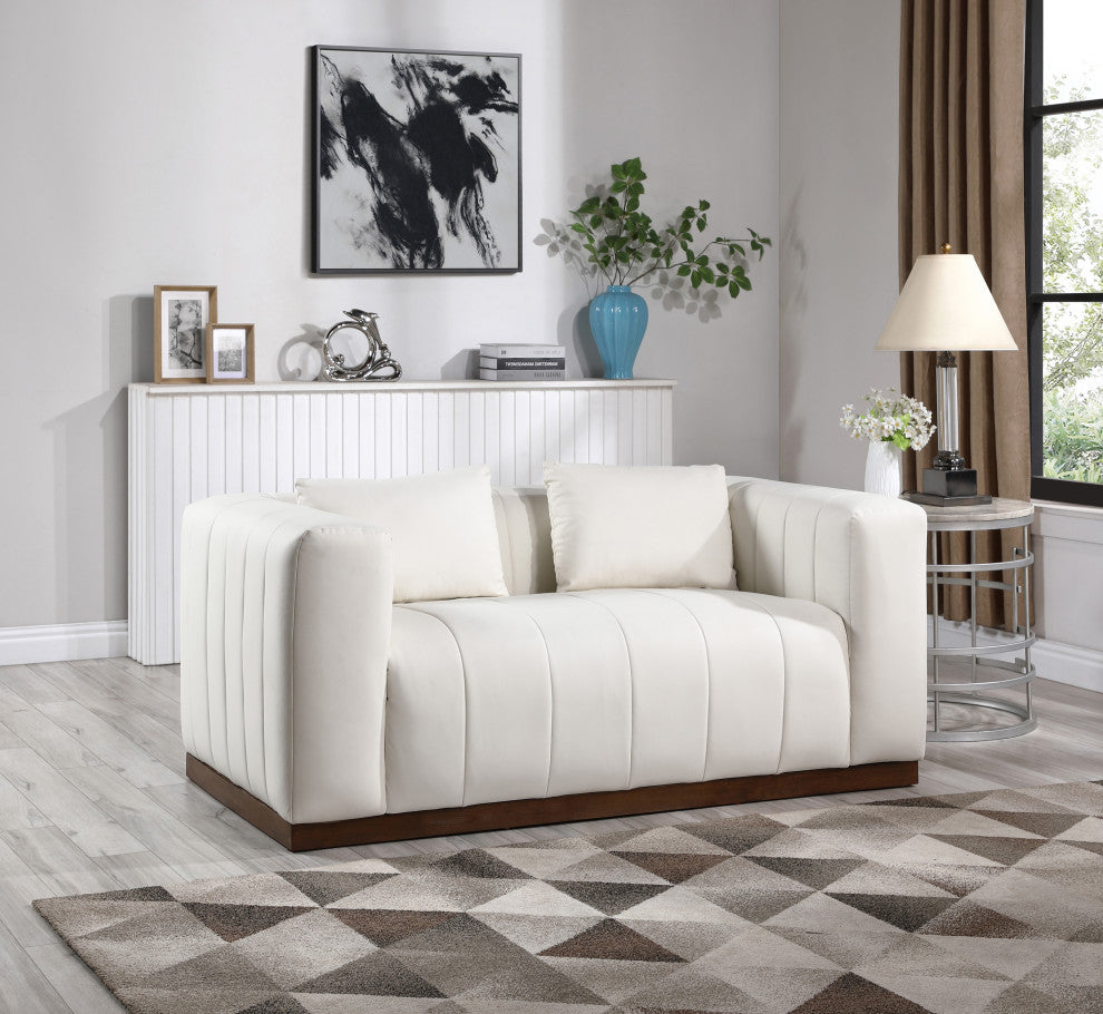 Mallina Upholstered Loveseat, Cream, Vegan Leather