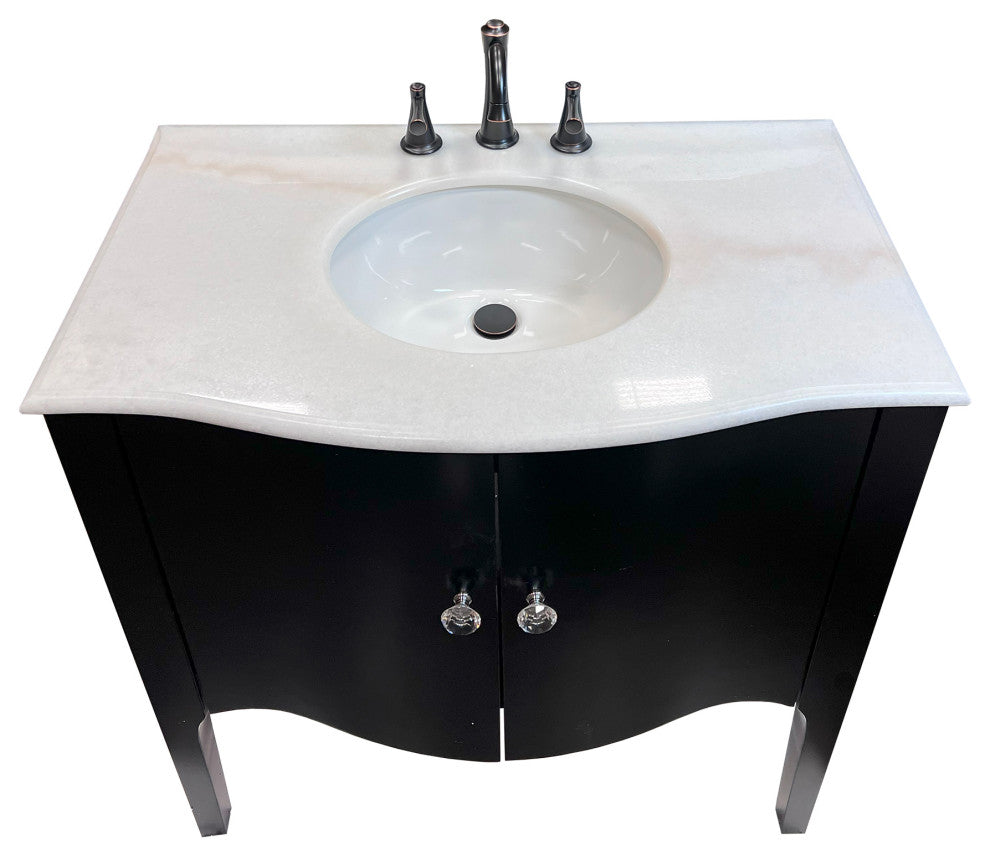 36" Single Sink Vanity, Wood, Black , White Marble