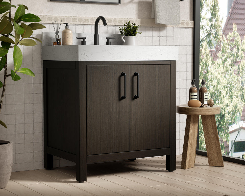 Home Living 30" Single Bathroom Vanity, Mocha Brown With Backsplash