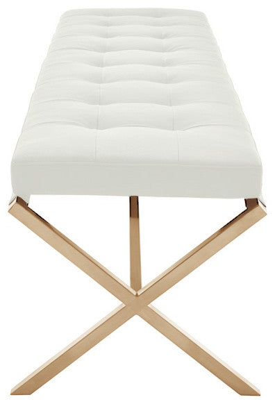 Auguste Bench in Brushed Gold Stainless Steel Frame, White, Large